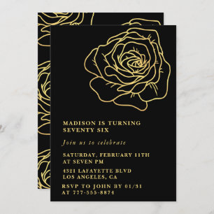 Black 76th birthday invitations Gold Floral