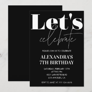 Black 7th birthday invitations Bold Typography 
