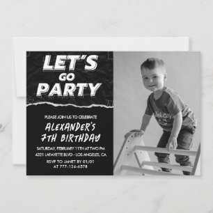 Black 7th birthday invitations Boy Photo 