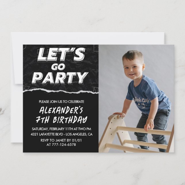 Black 7th birthday invitations Boy Photo  (Front)
