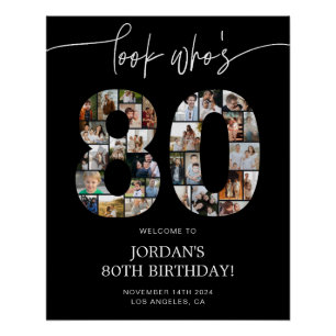 Black 80th Birthday Photo Collage Welcome Sign