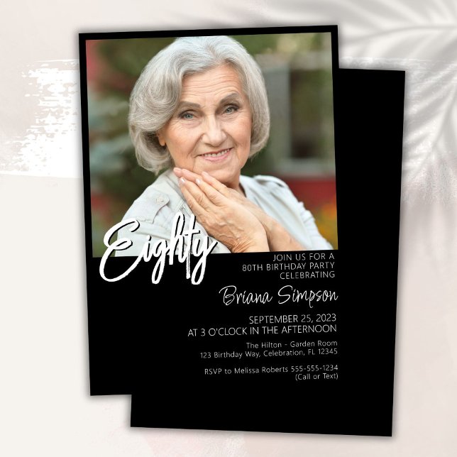 Black 80th Birthday Photo Invitation (Creator Uploaded)