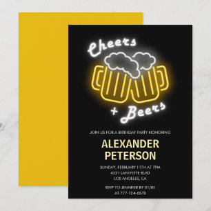 Black 85th birthday invitations Beer Neon