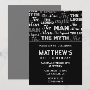 Black 86th birthday invitation for him Myth Legend