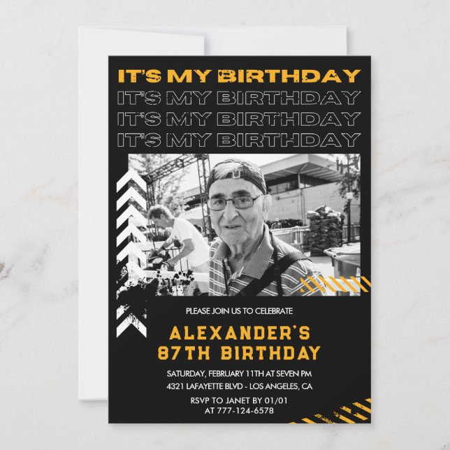 Black 87th birthday invitations Men Photo (Front)