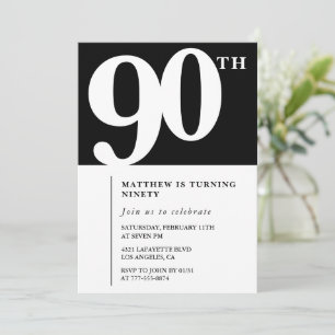 Black 90th birthday invitation Elegant Chic Simple