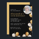 Black 90th birthday invitation Gold Balloon Photo<br><div class="desc">Black 90th birthday invitation Gold Balloon Photo calligraphy typography feminine milestone classic elegant glam</div>