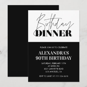 Black 90th birthday invitations Dinner White