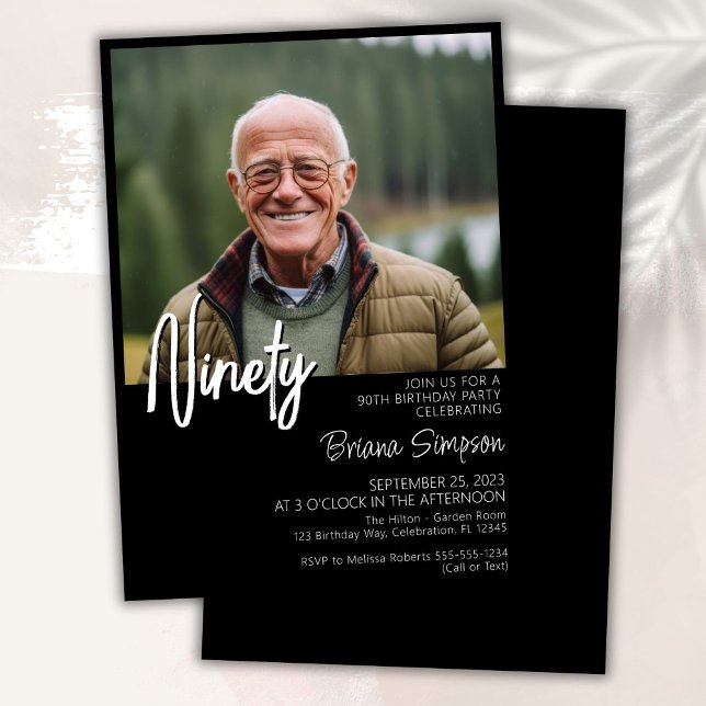 Black 90th Birthday Photo Invitation (Creator Uploaded)