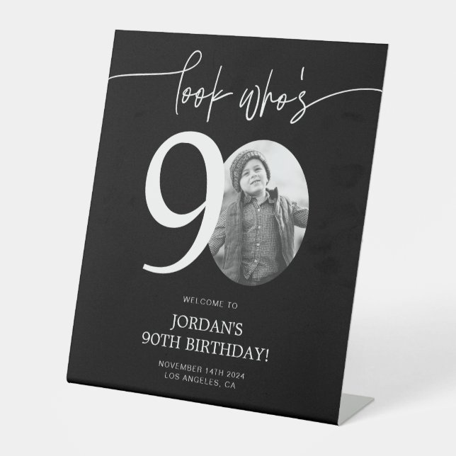 Black 90th Birthday Welcome Sign | Look Who's 90 (Front)
