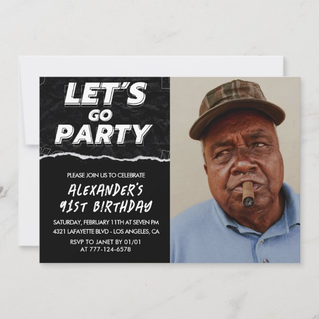 Black 91st birthday invitations Men Photo (Front)