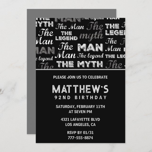 Black 92nd birthday invitation Funny Myth Legend (Front/Back)