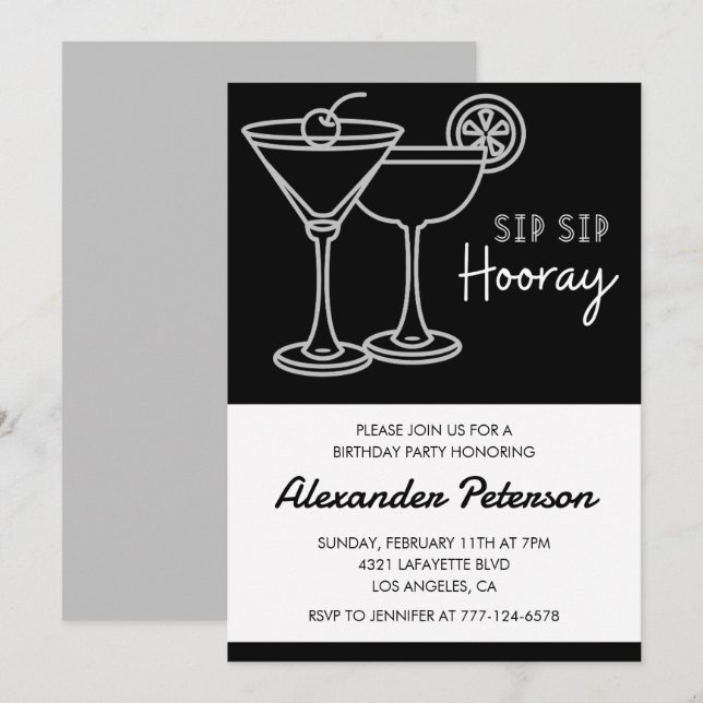 Black 95th Birthday Invitation Cocktail Elegant (Front/Back)