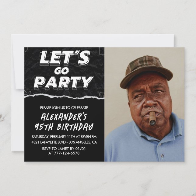 Black 95th birthday invitations Men Photo  (Front)