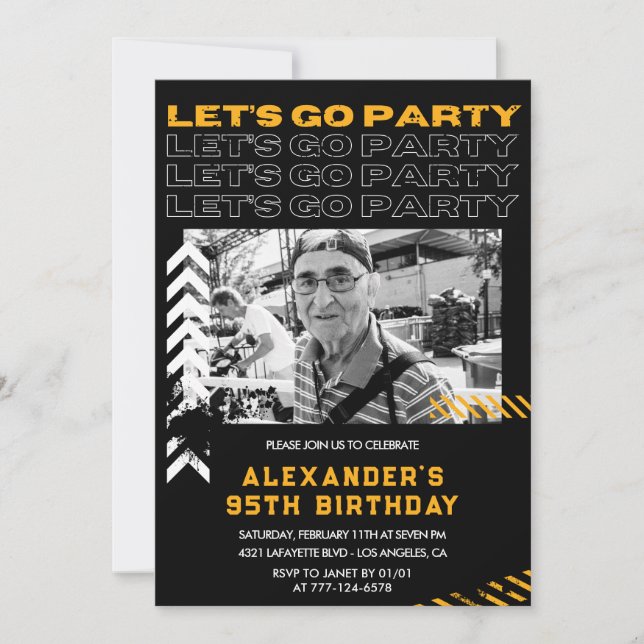 Black 95th birthday invitations Men Photo Spray (Front)