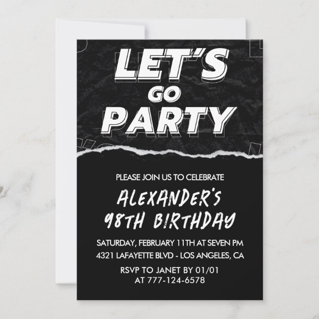 Black 98th birthday invitations Men White (Front)