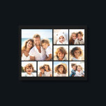 Black 9 Photo Square Collage Canvas Print<br><div class="desc">You can use square or selfie photos for this design. Use eight square photos to create a unique and personal gift. Or you can keep the hipster puppy and make a trendy keepsake. If you need to adjust the pictures, click on the customise tool to make changes.</div>