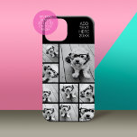 Black 9 Photo Square Collage - with name white Case-Mate iPhone 14 Pro Case<br><div class="desc">You can use square or selfie photos for this design. Use nine square photos to create a unique and personal gift. Or you can keep the hipster puppy and make a trendy keepsake. If you need to adjust the pictures,  click on the customise tool to make changes.</div>