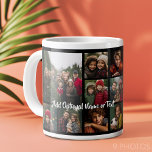 Black 9 Photo Square Collage - with script white Large Coffee Mug<br><div class="desc">You can use square or selfie photos for this design. Use eight square photos to create a unique and personal gift. Or you can keep the hipster puppy and make a trendy keepsake. If you need to adjust the pictures,  click on the customise tool to make changes.</div>