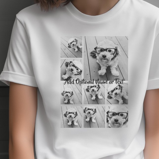 Black 9 Photo Square Collage - with script white T-Shirt (Custom Photo T-shirt)