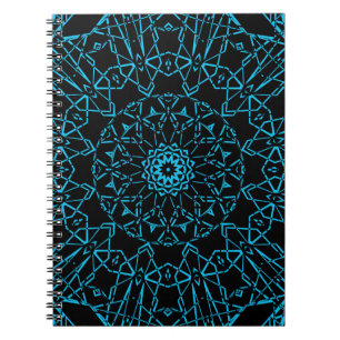 Black abstract modern spider net lines blue navy o notebook