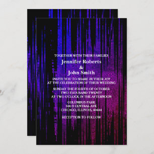 Black Abstract Purple Blue Artsy Elegant Wedding Invitation