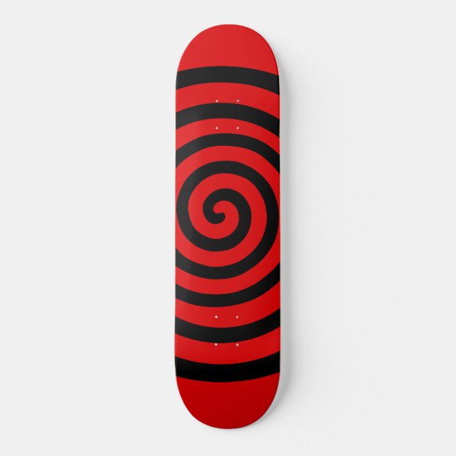 Black Abstract Spiral Circle on Red Skateboard (Front)