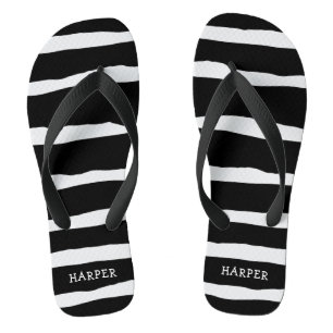 Black Abstract Stripes with Your Name Jandals
