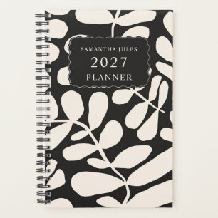 Black Abstract Tropical Palm Leaves Pattern Planner
