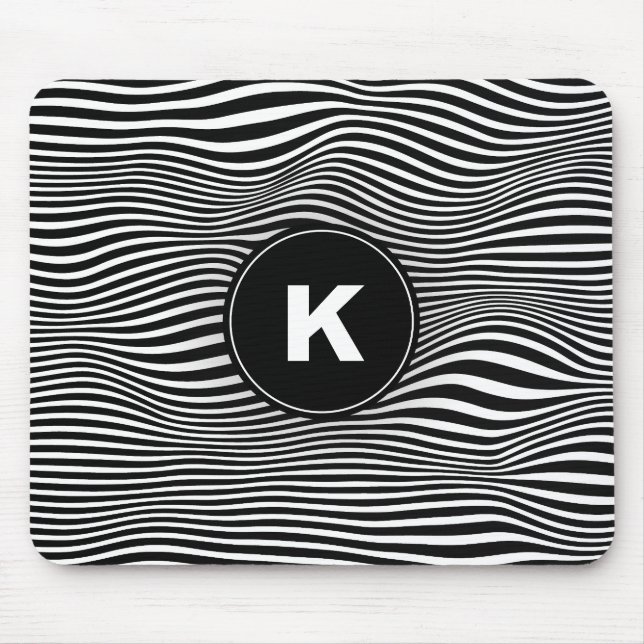 Black Abstract Wave Lines Mousepad (Front)
