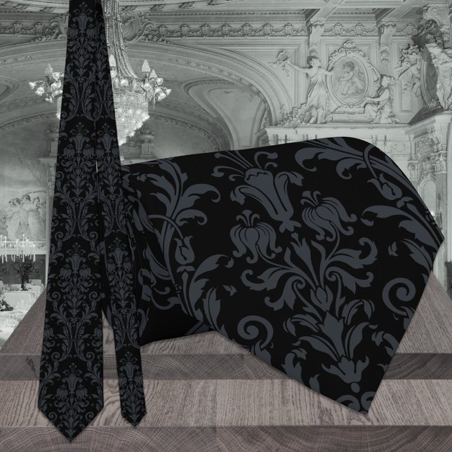 Black Acanthus Floral Damask Wedding Tie (Creator Uploaded)