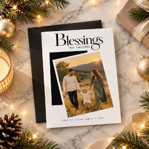 Black Accent Blessings Photo Religious Christmas Holiday Card