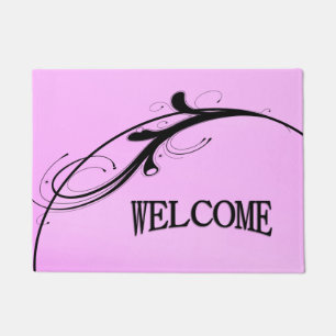Black Accent on Pink Welcome Doormat