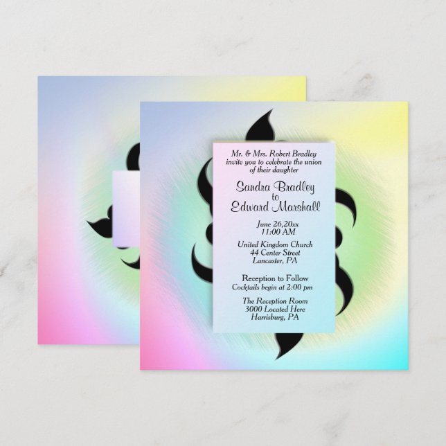 Black Accents on a Festive Wedding Invitation (Front/Back)