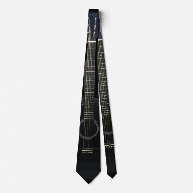 Black Acoustic Guitar 2 Sided Music Tie (Front)