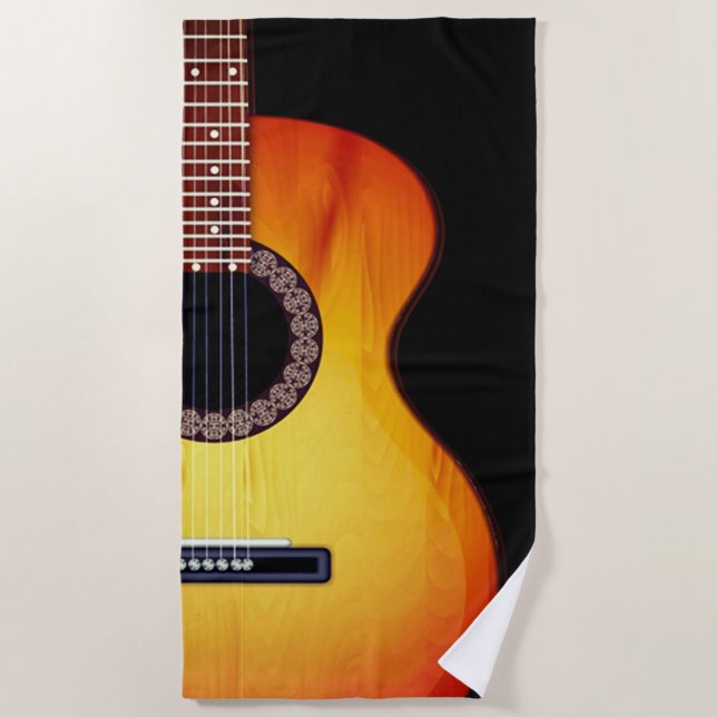 Black Acoustic Guitar Beach Towel (Front)