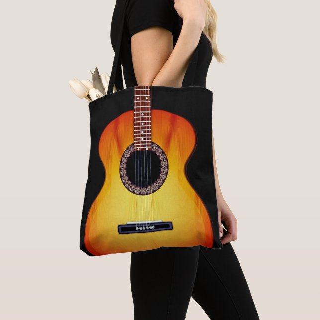Black Acoustic Guitar Tote Bag (Close Up)