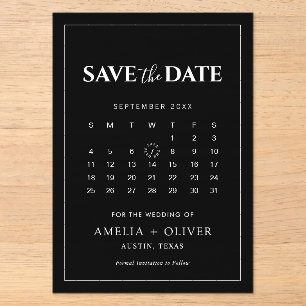 Black Acrylic Calendar Minimalist Save the Date Invitations