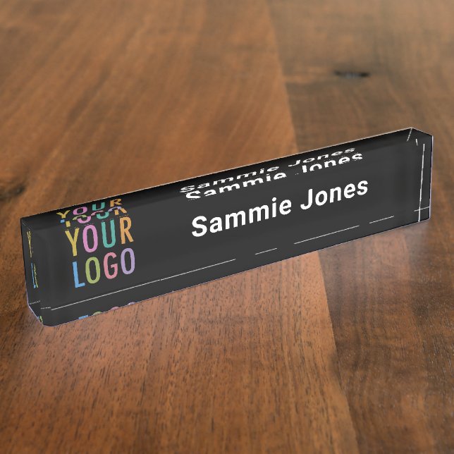 Black Acrylic Desk Name Plate Business Logo Modern (Side)