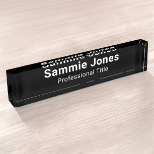 Black Acrylic Desk Name Plate for Business 2x10
