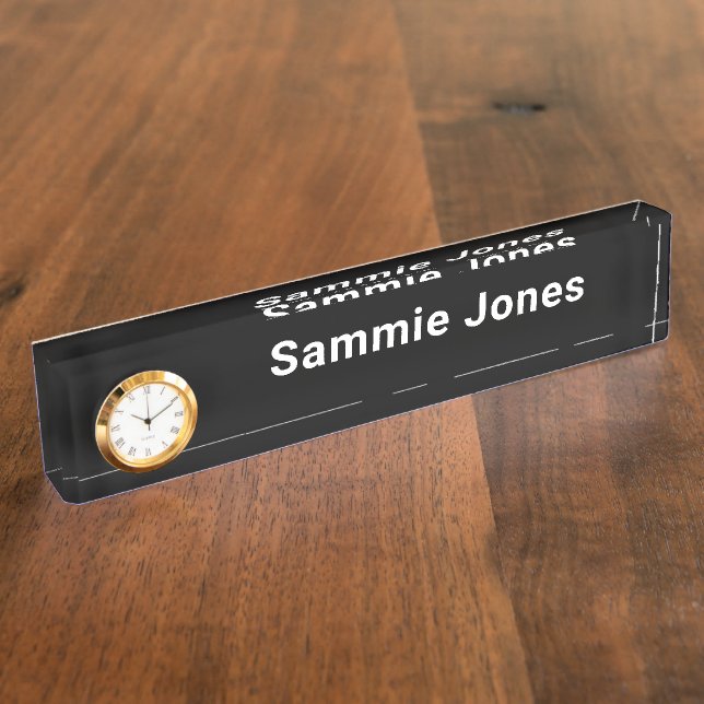 Black Acrylic Desk Name Plate with Clock Modern (Side)