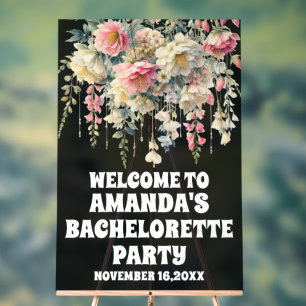 Black Acrylic Floral Bachelorette Welcome Sign