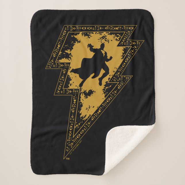 Black Adam Distressed Lightning Bolt Graphic Sherpa Blanket (Front)