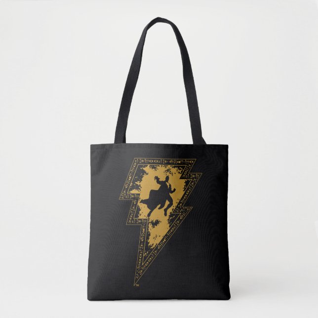 Black Adam Distressed Lightning Bolt Graphic Tote Bag (Front)