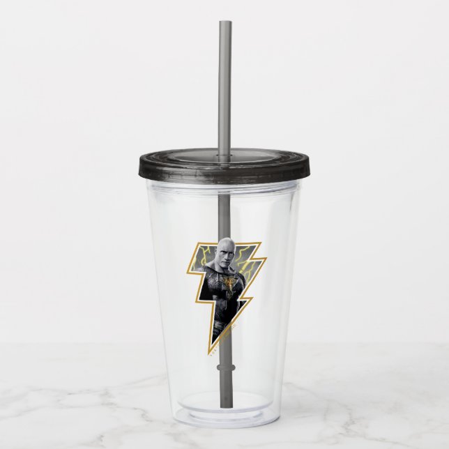 Black Adam Gray and Gold Lightning Graphic Acrylic Tumbler (Front)