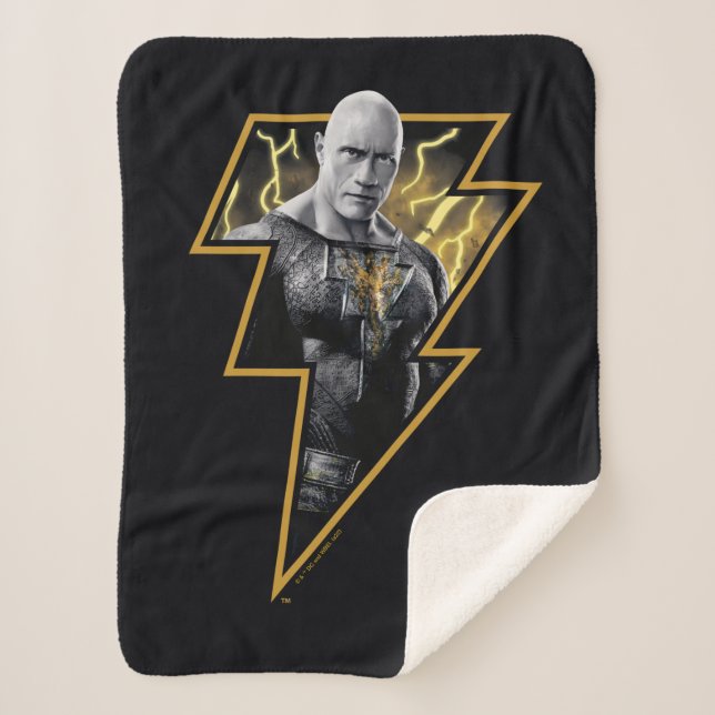 Black Adam Gray and Gold Lightning Graphic Sherpa Blanket (Front)