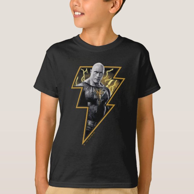 Black Adam Gray and Gold Lightning Graphic T-Shirt (Front)