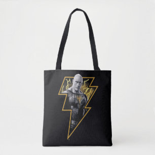 Black Adam Gray and Gold Lightning Graphic Tote Bag