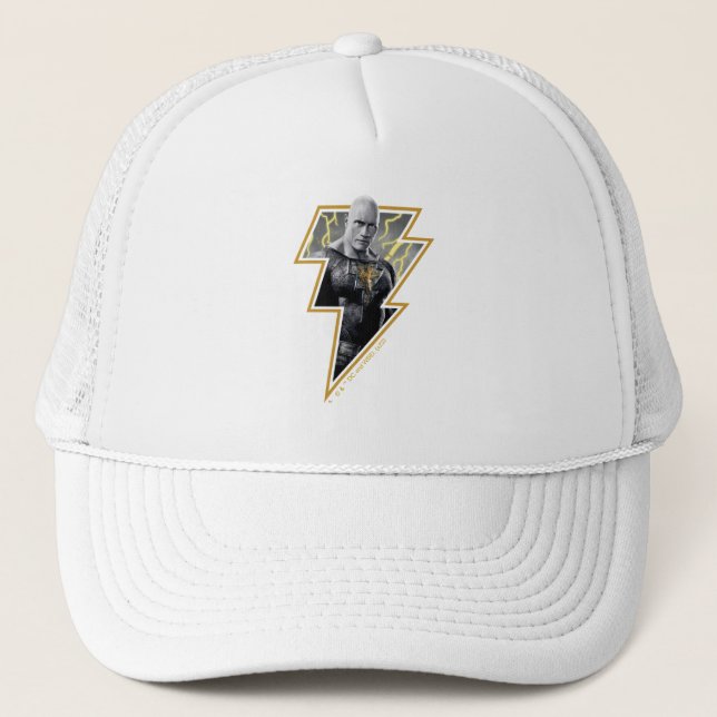 Black Adam Gray and Gold Lightning Graphic Trucker Hat (Front)