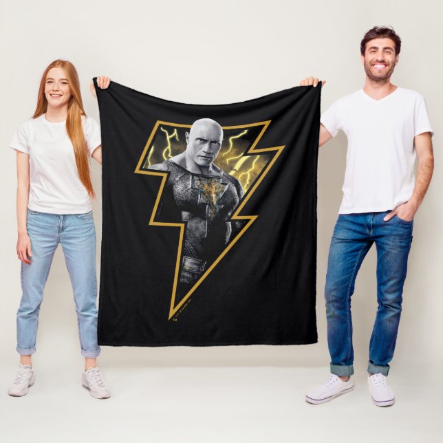Black Adam Grey and Gold Lightning Graphic Fleece Blanket (In Situ)